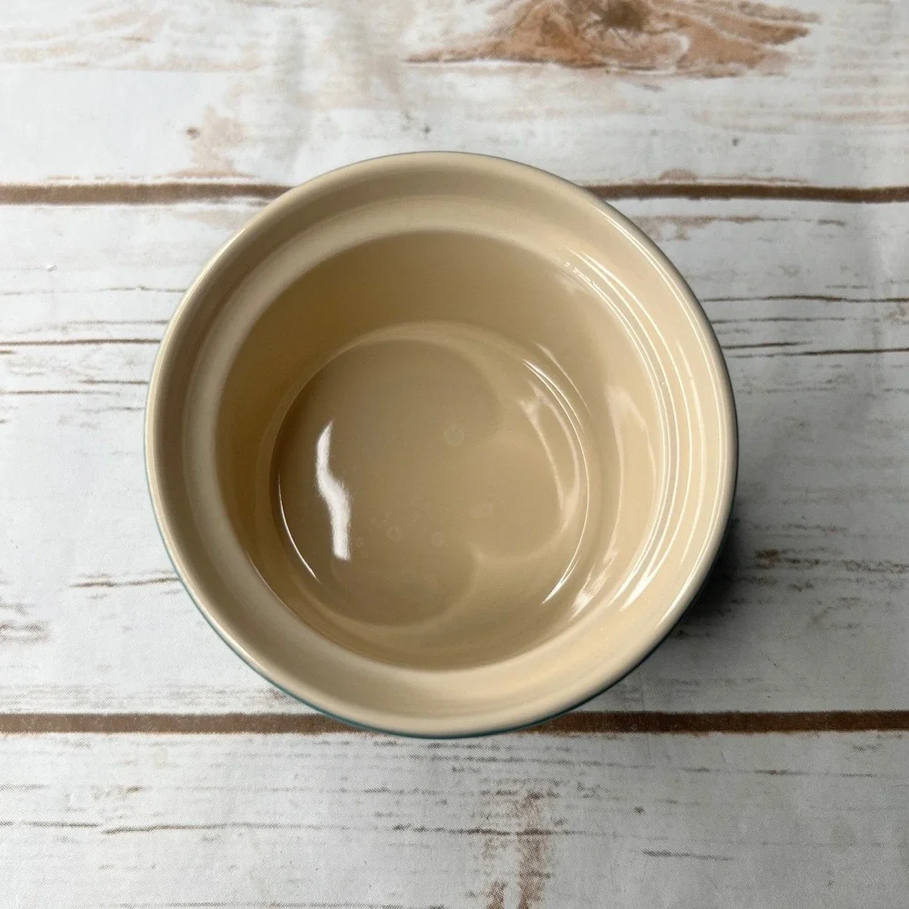 Le Creuset Ramekin Teal Blue Stoneware Round Ribbed 3.75in